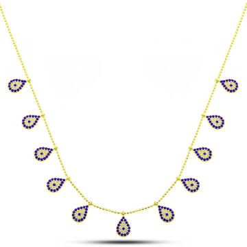 925 Ayar Gümüş Gold Damla Nazarlı Şans Kadın Kolye