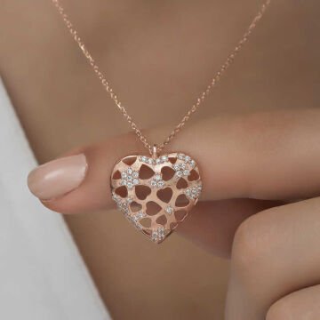 925 Ayar Gümüş Bombeli Kalp Kadın Gümüş Kolye