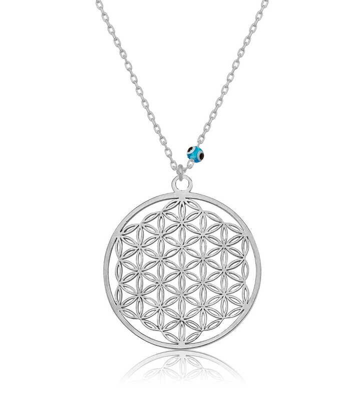 925 Ayar Gümüş Nazar Gözlü Yaşam Çiçeği Kadın Gümüş Kolye