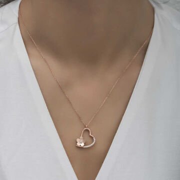 925 Ayar Gümüş Çiçekli Kalp Kadın Gümüş Kolye