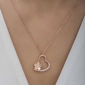 925 Ayar Gümüş Çiçekli Kalp Kadın Gümüş Kolye