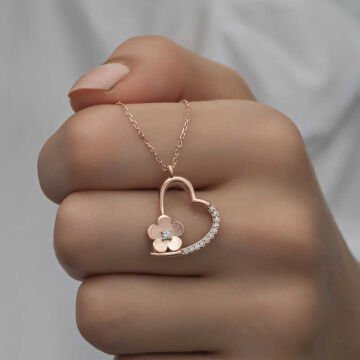 925 Ayar Gümüş Çiçekli Kalp Kadın Gümüş Kolye