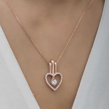 925 Ayar Gümüş Kalpli Tek Taş Kadın Gümüş Kolye