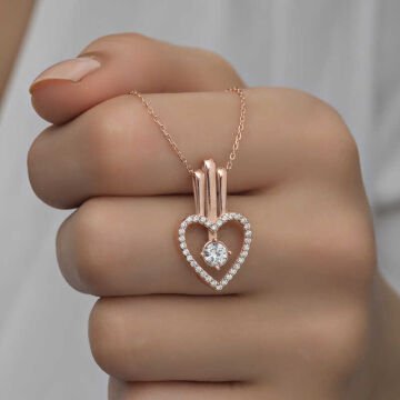 925 Ayar Gümüş Kalpli Tek Taş Kadın Gümüş Kolye