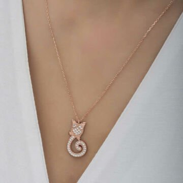 925 Ayar Gümüş Kedi Kadın Gümüş Kolye