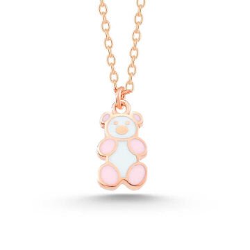 925 Ayar Gümüş Rose Renkli Ayıcık Kadın Kolye