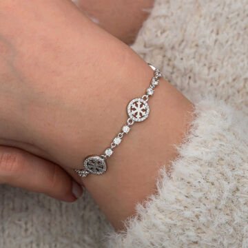 Gümüş Halka İçinde Kar Tanesi Kadın Bileklik