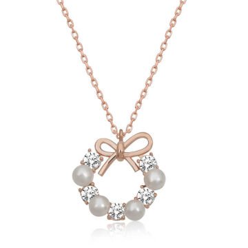 925 Ayar Gümüş İnci Kurdele Kadın Gümüş Kolye