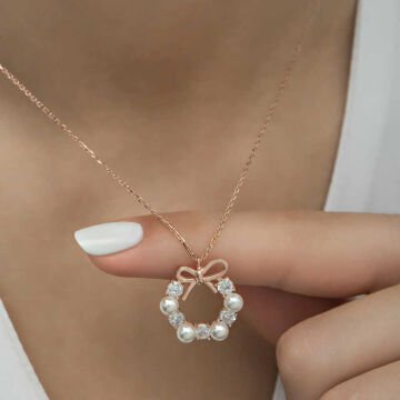 925 Ayar Gümüş İnci Kurdele Kadın Gümüş Kolye