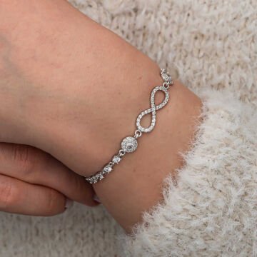 Gümüş Zirkon Taşlı Sonsuzluk Kadın Bileklik