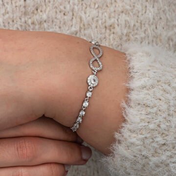 Gümüş Zirkon Taşlı Sonsuzluk Kadın Bileklik