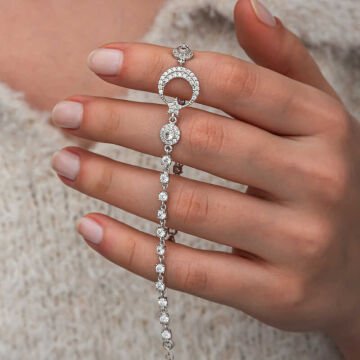 Gümüş Zirkon Taşlı Ay Yıldız Kadın Bileklik