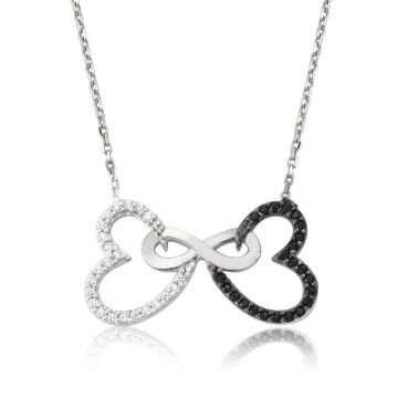 925 Ayar Gümüş İki Kalp Sonsuzluk Kadın Gümüş Kolye