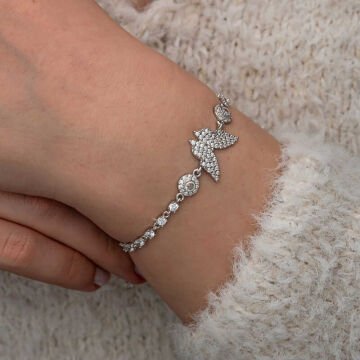 Gümüş Zirkon Taşlı Kelebek Kadın Bileklik