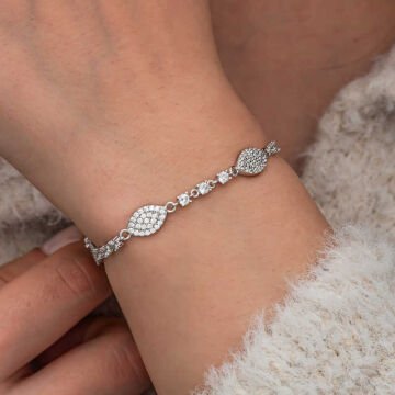 Gümüş Zirkon Taşlı Mekik Kadın Bileklik