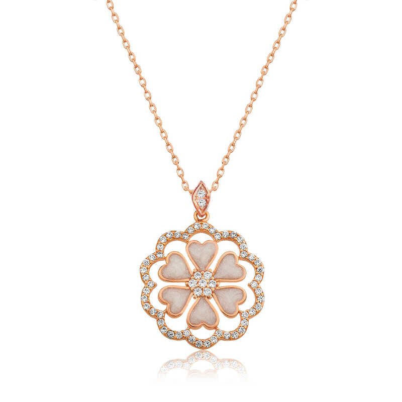 925 Ayar Gümüş Kalp Çiçek Kadın Gümüş Kolye