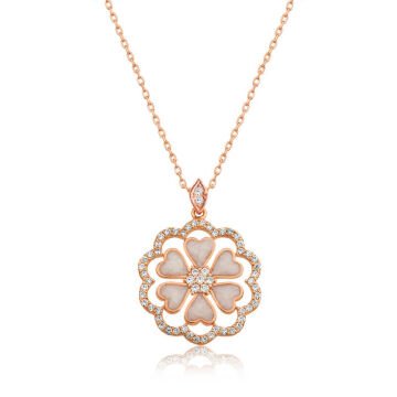 925 Ayar Gümüş Kalp Çiçek Kadın Gümüş Kolye