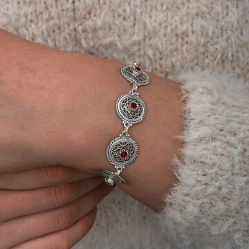 Gümüş Telkari Yakut Taşlı Kadın Bileklik