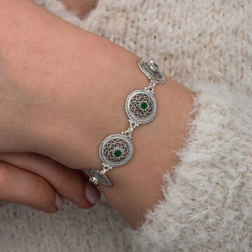 Gümüş Telkari Zümrüt Taşlı Kadın Bileklik