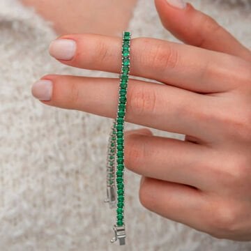 Gümüş Yeşil Zirkon Taşlı Su Yolu Kadın Bileklik