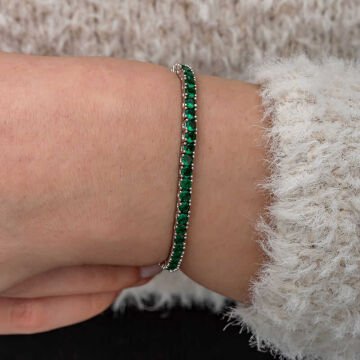 Gümüş Yeşil Zirkon Taşlı Su Yolu Kadın Bileklik