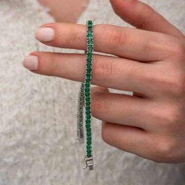 Gümüş Yeşil Zirkon Taşlı Su Yolu Kadın Bileklik