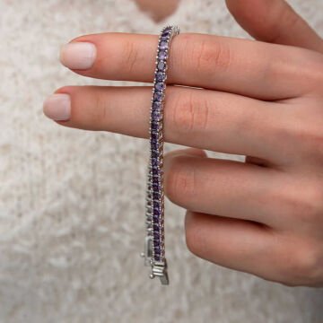 Gümüş Mor Zirkon Taşlı Su Yolu Kadın Bileklik