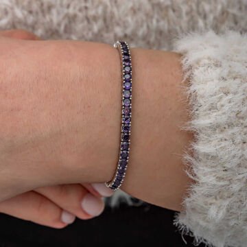 Gümüş Mor Zirkon Taşlı Su Yolu Kadın Bileklik