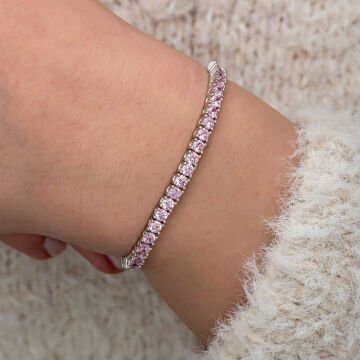 Gümüş Pembe Zirkon Taşlı Su Yolu Kadın Bileklik