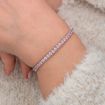 Gümüş Pembe Zirkon Taşlı Su Yolu Kadın Bileklik
