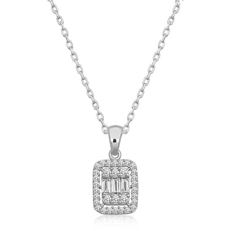 925 Ayar Gümüş Baget Taşlı Kadın Gümüş Kolye