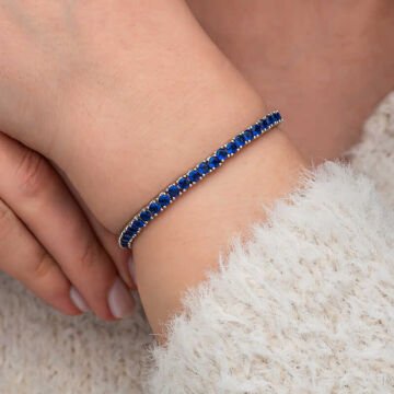 Gümüş Lacivert Zirkon Taşlı Su Yolu Kadın Bilekik