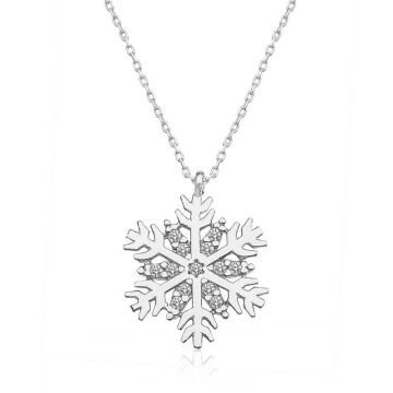 925 Ayar Gümüş Rodyum Kar Tanesi Bayan Gümüş Kolye