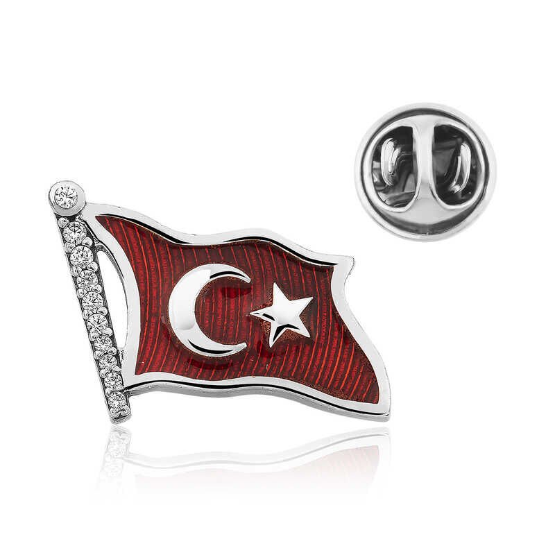 925 Ayar Gümüş Türk Bayrağı Rozet
