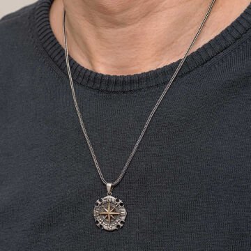 Gümüş Oksitli Pusula Erkek Kolye