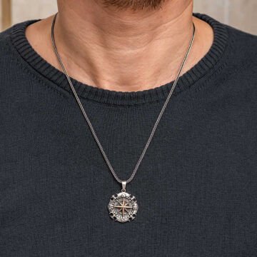 Gümüş Oksitli Pusula Erkek Kolye