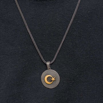 Gümüş Ay Yıldızlı Erkek Kolye