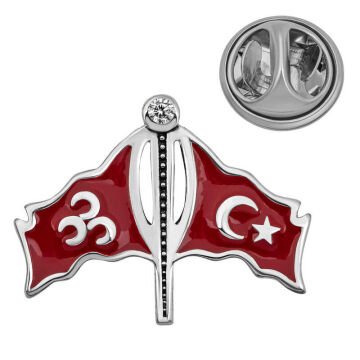 925 Ayar Gümüş Üç Hilal Türk Bayrağı Rozet
