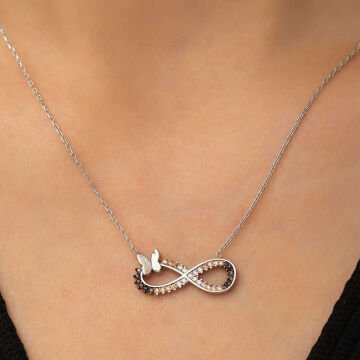 925 Ayar Gümüş Kelebekli Sonsuzluk Kadın Gümüş Kolye