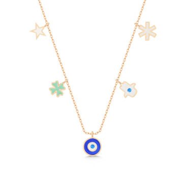 925 Ayar Gümüş Rose Nazarlı Şans Kadın Kolye