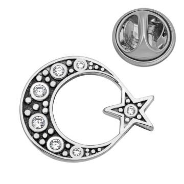 925 Ayar Gümüş Ay Yıldız Rozet