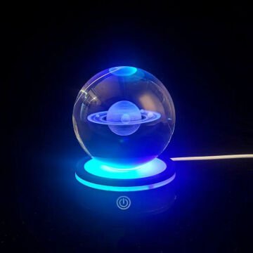 Satürn Gezegen Tasarım Dönen Usb'li Cam Küre