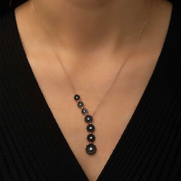 ​925 Ayar Gümüş Sıralı Çiçekler Kadın Gümüş Kolye