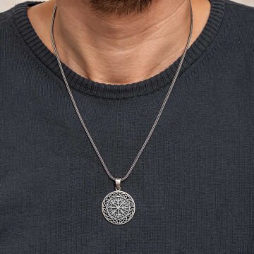 Gümüş Viking Pusula Erkek Kolye