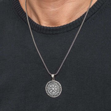 Gümüş Viking Pusula Erkek Kolye