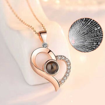 ​925 Ayar Gümüş 100 Dilde Seni Seviyorum Kalp Kadın Gümüş Kolye