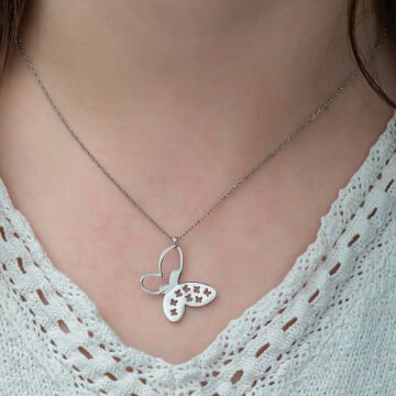 925 Ayar Gümüş Kelebek Kadın Gümüş Kolye