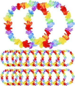 Hawaii Çiçekli Boyun Kolyesi - Renkli Tropikal Parti Leisi 12 Adet