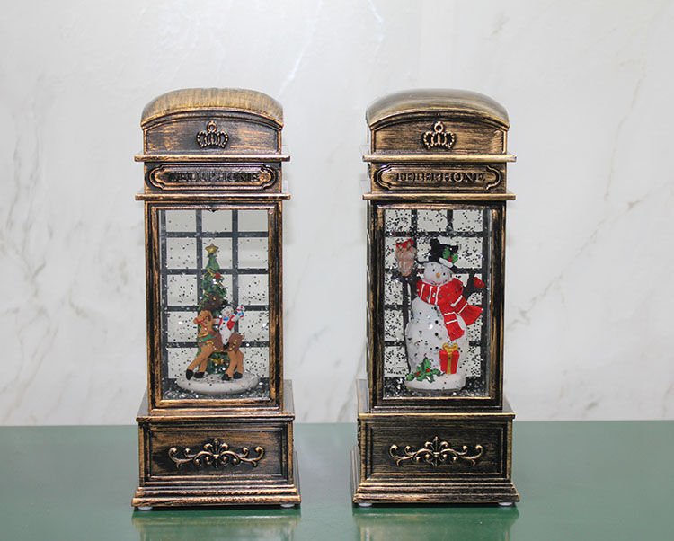 Telefon Kulübesi Tasarımı Yılbaşı Temalı Işıklı Müzikli Kar Küresi