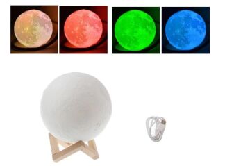 Yerküre Ld 18cm Şarj Edelibilen Gece Ay Lambası Ahşap Standlı